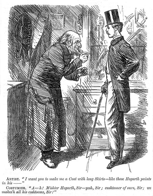 Artist asking costumer for a coat like those worn in Hogarth's pictures