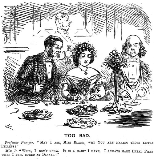 Lady playing with bread at the dinner table