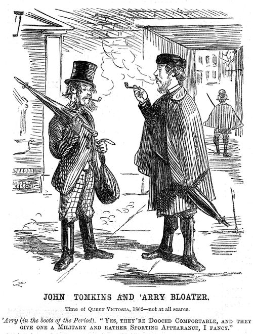 Men talking about the boots of the period