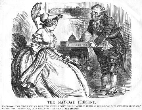 John Bull presenting the building for the 1862 International Exhibition to Britannia