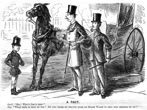 Swell asking a boy who the carriage he is watching belongs to