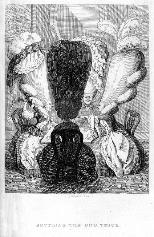 Gambling ladies in extravagant head dresses arguing