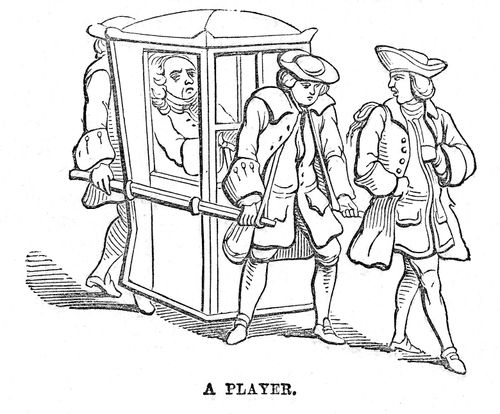 'A player' carried in his sedan chair, preceded by his footman