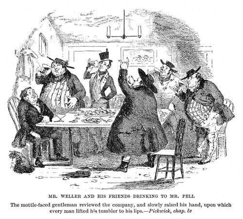 Mr. Weller and his friends drinking to Mr. Pell