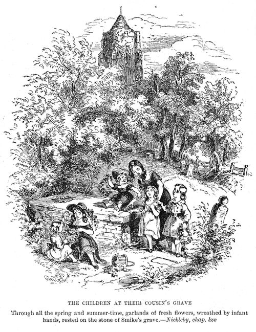 The children at their cousin's grave