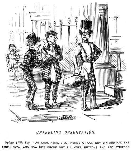 Boys teasing a servant about his uniform