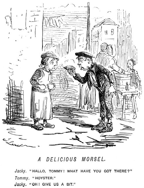A boy wanting another boy to share an oyster