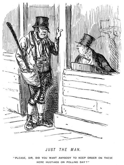 Man asking for a job keeping order on polling day