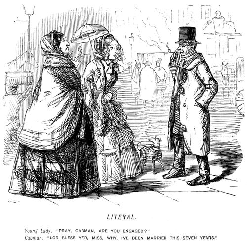 Women asking a cabman if he is engaged