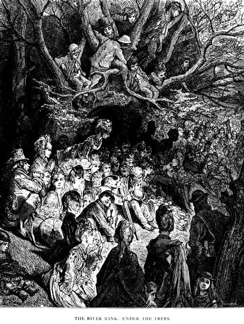 Oxford-Cambridge Boat Race, 1870 - Under the Trees at the River Bank