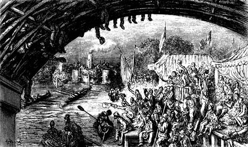 Oxford-Cambridge Boat Race,1870-The Crews Approach Putney Bridge