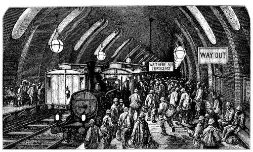 Workers board the Underground Train