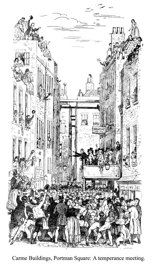 Carmel Buildings, Portman Square: A temperance meeting.