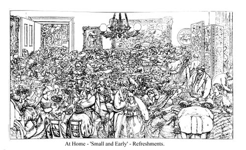 At home - 'small and early' - refreshments.