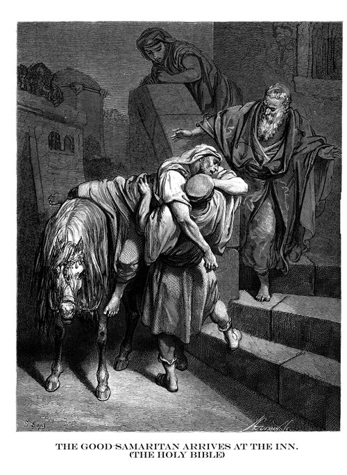 The Good Samaritan Arrives at the Inn (The Holy Bible).