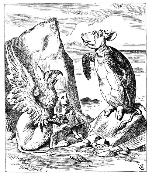 Alice in Wonderland: Alice, the Mock Turtle and Gryphon.