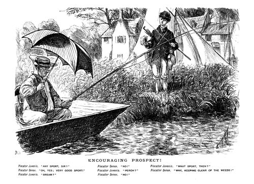 Boy and Man Talking About Fishing.