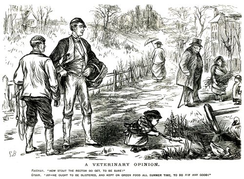 Footman and groom talk about the rector's weight in horse terms