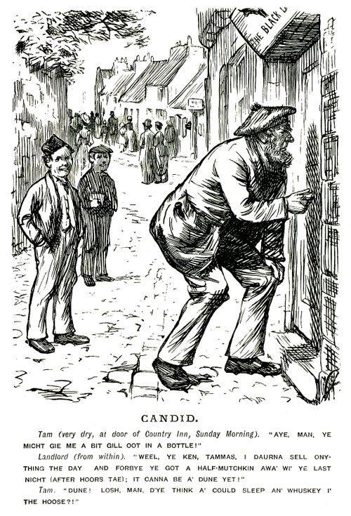 Man asking landlord for drink through a closed pub door