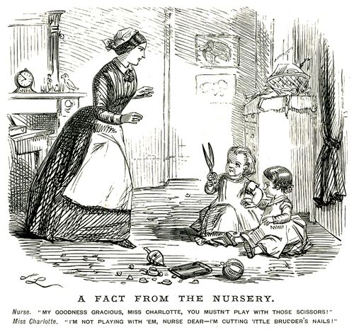 Children playing with scissors in the nursery