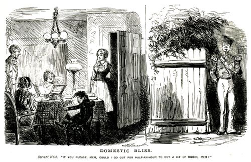 Servant maid makes excuse to go out and meet a soldier