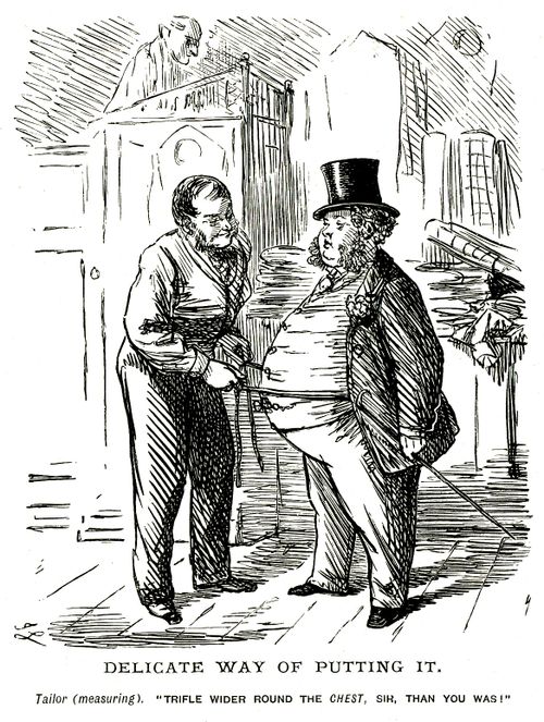 Tailor measuring a very fat man