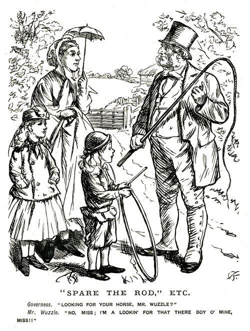 Father looking for his son to punish with a whip