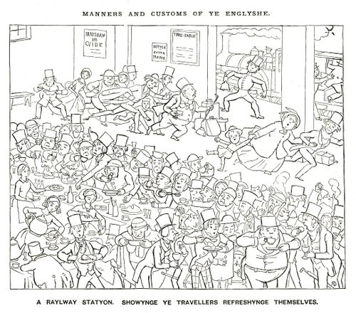 Travellers refreshing themselves at a railway station