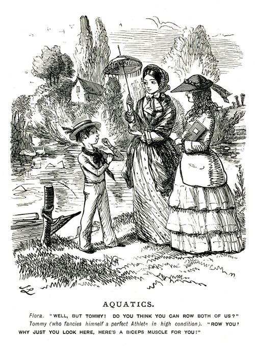 A boy boasting of his strength