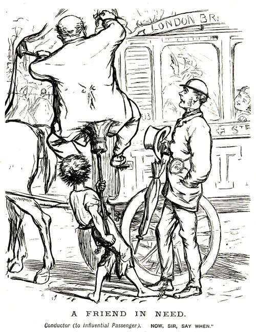 Passenger being helped on top of a bus