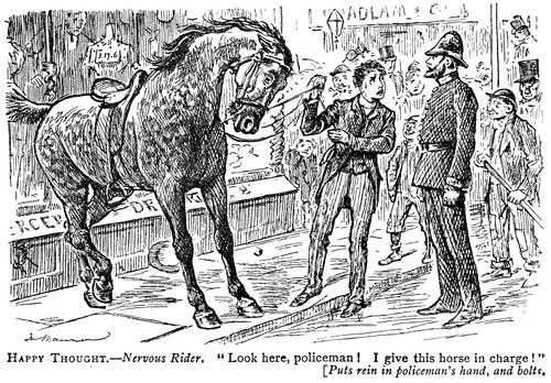 Nervous rider hands his horse over to the police