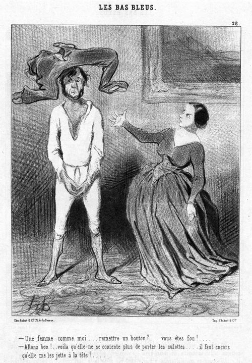 Blue Stockings - Wife refusing to sew a button onto her husband's breeches