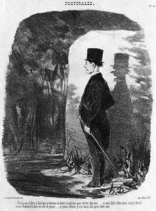 Rural Life - Man who has to walk home through the woods at night after staying late at a neighbour's