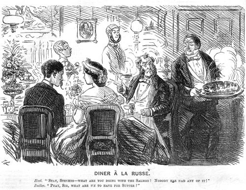 Butler takes salmon from the family for the servants to eat