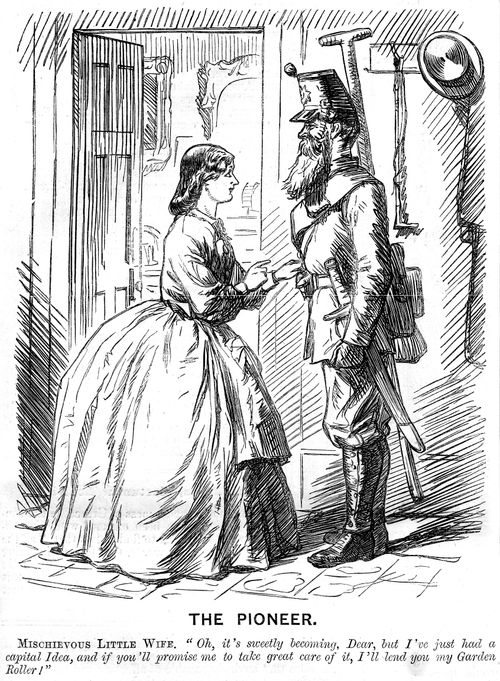 Mischevious wife with husband in uniform