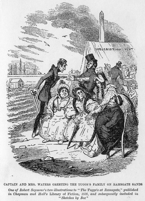 Captain and Mrs Waters greeting the Tuggs family on Ramsgate Sands