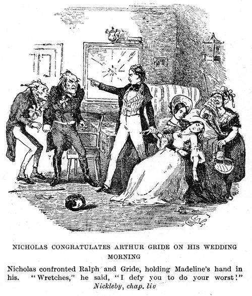 Nicholas congratulates Arthur Gride on his wedding morning