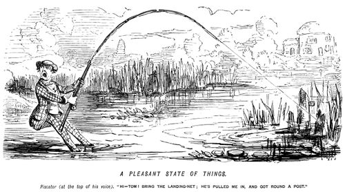 Fisher being pulled in by his catch