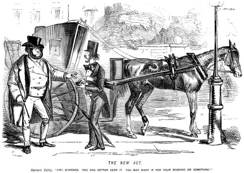 Hansome cabby tipping a passenger