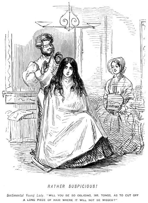 Young lady asking the hairdresser for a lock of her hair