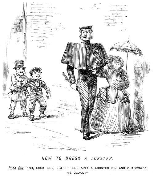 Boys making fun of an officer's cloak