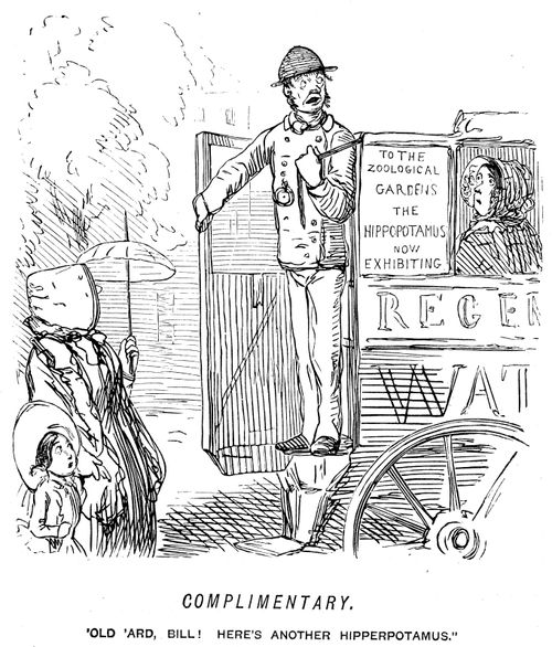 Omnibus conductor heading for the zoological gardens refers to a passenger as 'another hipperpotamus'