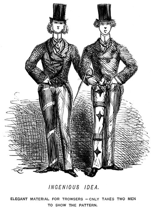 Elegant material for trousers - only takes two men to show the pattern