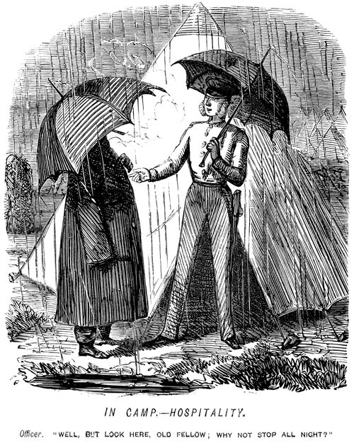 Officer asking a man if he would like to stay the night in the camp