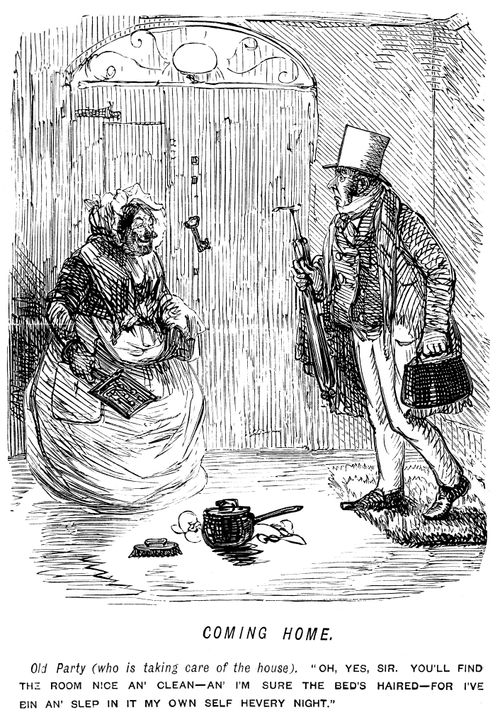 Old housekeeper tells her returning master that she knows the bed is aired because she has been sleeping in it
