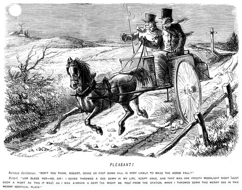 Gentleman nervous of the speed his driver is going downhill