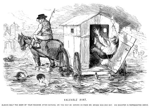 Man falling out of a bathing machine