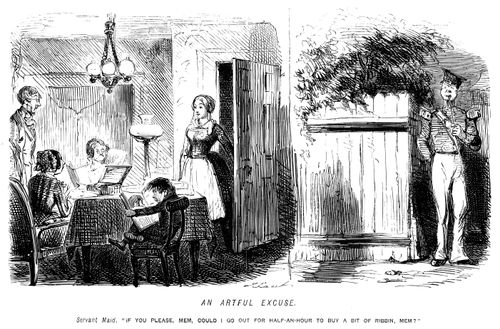 Servant girl making an excuse to go out and see a soldier