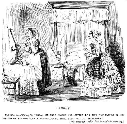 Servant caught trying on mistress's bonnet