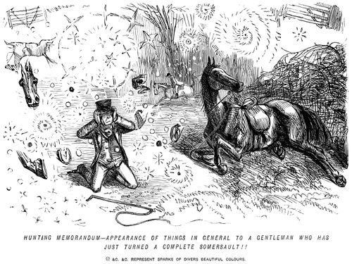 Man seeing stars after he has fallen off his horse